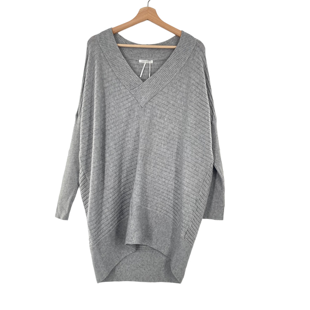 Stitchdrop Oversized Knit Sweater Pullover V-Neck Light Gray Nordstrom